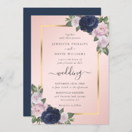 Invitation Mariage floral bleu bleu marine