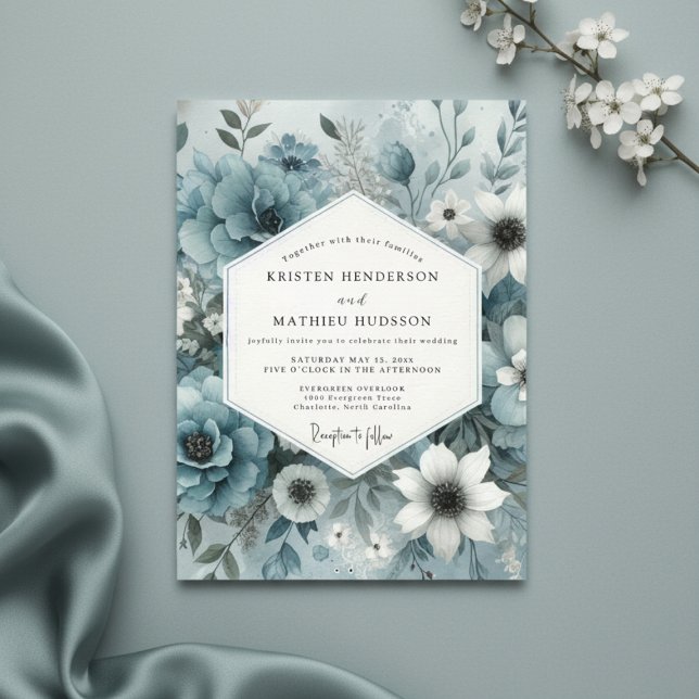 Invitation Mariage Floral Bleu Brumeux en Fleur (Créateur téléchargé)