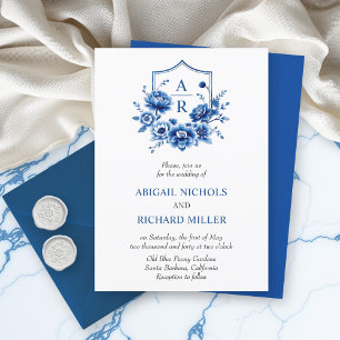 Invitation Mariage floral bleu Chinoiserie poony
