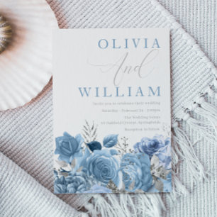 Invitation Mariage floral bleu ciel bleu Dusty