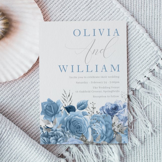 Invitation Mariage floral bleu ciel bleu Dusty (Créateur téléchargé)