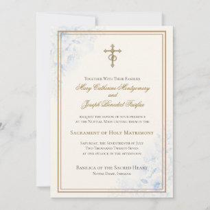 Invitation Mariage Floral Bleu Clair Catholique