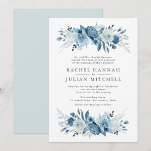 Invitation mariage floral bleu clair de lune