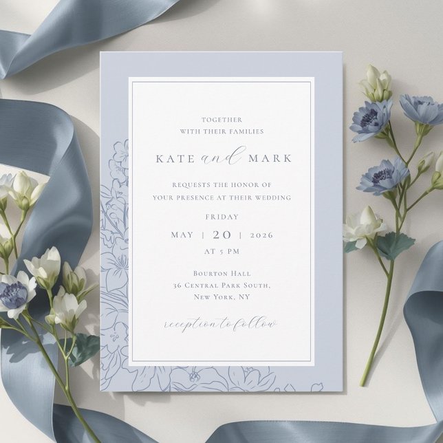 Invitation Mariage Floral Bleu Délicat (Créateur téléchargé)