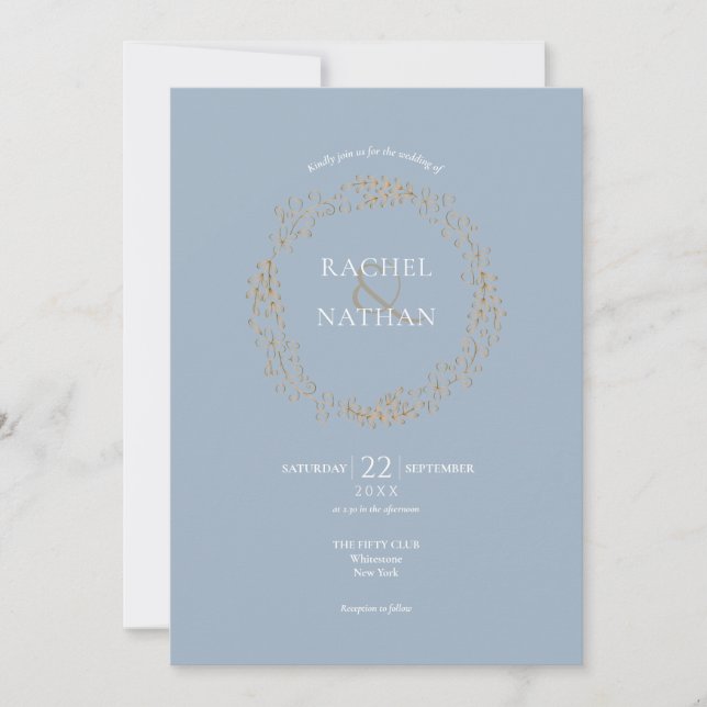 Invitation Mariage Floral bleu Dusty Halo Laurel Garland (Devant)