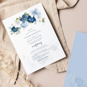 Invitation Mariage Floral bleu-Dusty moderne
