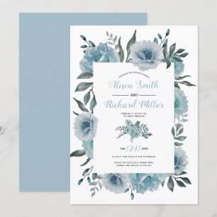 Invitation Mariage floral bleu-duvet