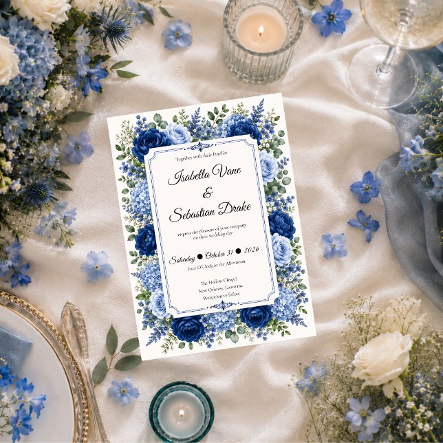 Invitation Mariage Floral Bleu Élégant (Créateur téléchargé)