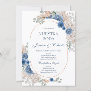 Invitation Mariage Floral bleu espagnol
