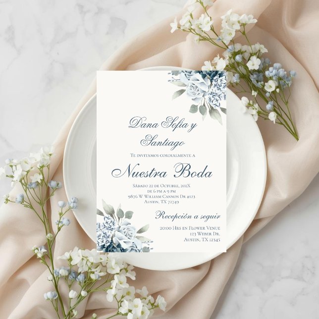 Invitation Mariage floral bleu espagnol (Créateur téléchargé)