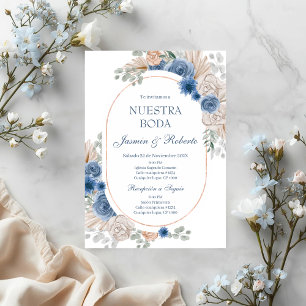 Invitation Mariage Floral bleu espagnol