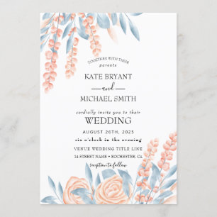 Invitation Mariage floral bleu et blanc