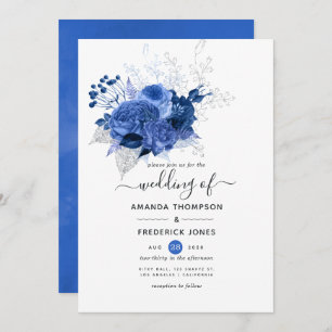 Invitation Mariage floral bleu et blanc