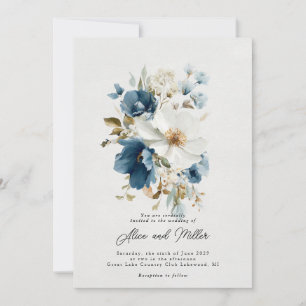 Invitation Mariage floral bleu et blanc