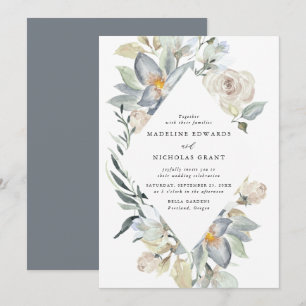 Invitation Mariage Floral Bleu et Blanc à l'Aquarelle Romanti