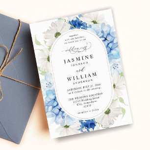 Invitation Mariage floral bleu et blanc Dusty