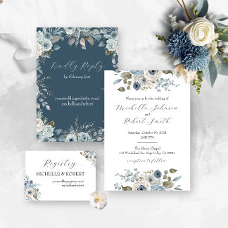 Invitation Mariage floral bleu et ivoire