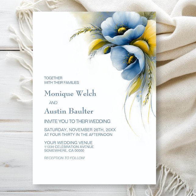 Invitation Mariage Floral Bleu et Jaune (Créateur téléchargé)