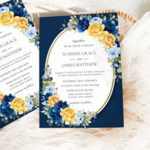 Invitation Mariage floral bleu et jaune enchanteur