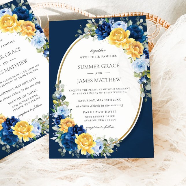 Invitation Mariage floral bleu et jaune enchanteur (Créateur téléchargé)
