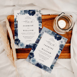 Invitation Mariage floral bleu et marine