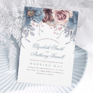 Invitation Mariage floral bleu et mauve Dusty