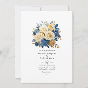 Invitation Mariage floral bleu et or