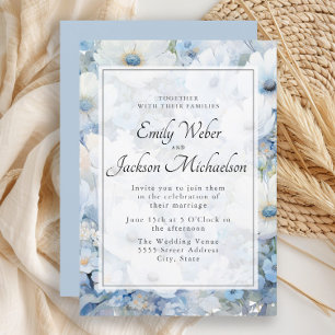 Invitation Mariage floral bleu foncé