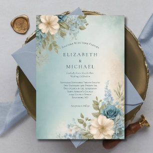 Invitation Mariage floral bleu foncé