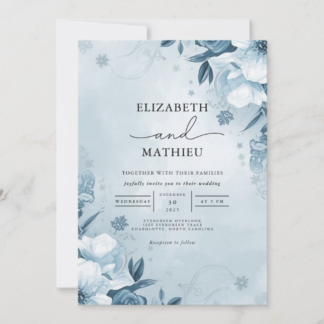 Invitation Mariage floral bleu foncé (Devant)