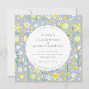 Invitation Mariage Floral bleu jaune moderne