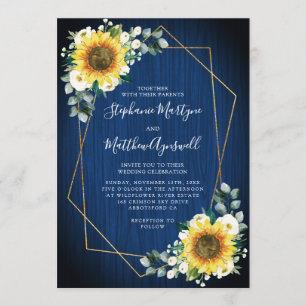 Invitation Mariage floral bleu marine