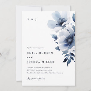 Invitation Mariage floral bleu marine