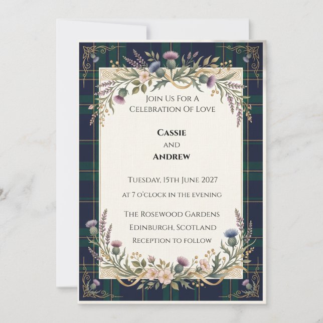 Invitation Mariage Floral Bleu Marine (Devant)