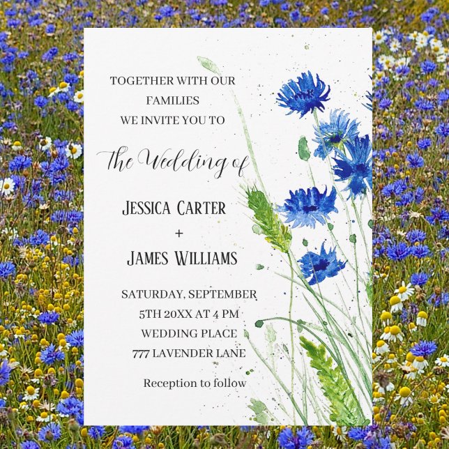 Invitation Mariage floral bleu marine (Créateur téléchargé)