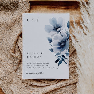 Invitation Mariage floral bleu marine