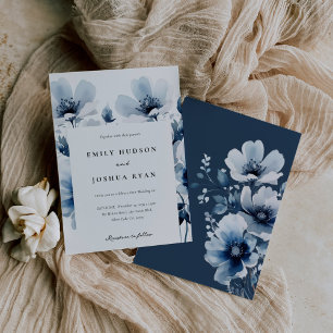 Invitation Mariage floral bleu marine