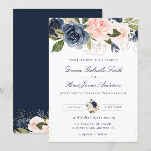 Invitation mariage floral bleu marine et roux