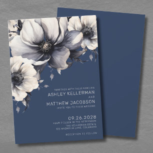 Invitation Mariage floral bleu marine moderne