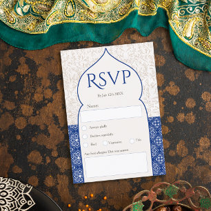 Invitation Mariage floral bleu marocain rsvp