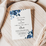 Invitation Mariage Floral bleu moderne<br><div class="desc">Cette faire-part de mariage moderne à fleurs bleues est parfaite pour un mariage d'hiver. Cet élégant design floral peint à la main présente des fleurs gracieuses bleues,  bleues foncées et indigo aux feuilles verts,  représentant une beauté naturelle majestueuse.</div>