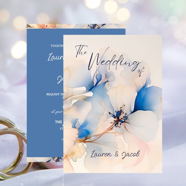 Invitation Mariage Floral Bleu Moderne  (Modern Blue Floral Wedding Invitation)