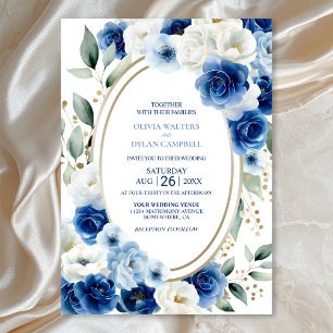 Invitation Mariage floral bleu ovale