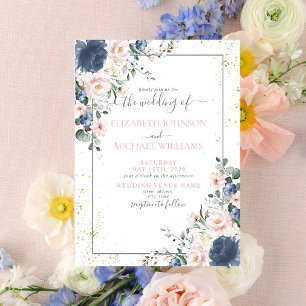 Invitation Mariage floral bleu pâle rose rose pâle