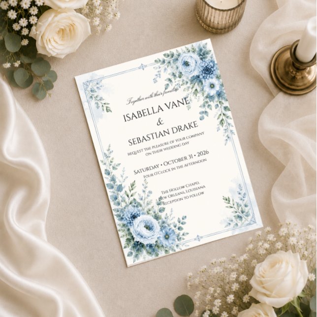 Invitation Mariage Floral Bleu Poussiéreux (Créateur téléchargé)