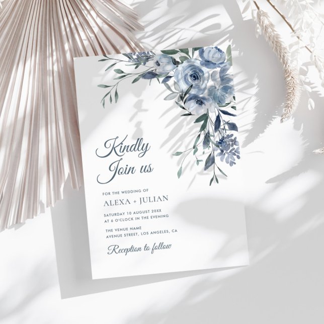 Invitation mariage floral bleu poussiéreux (Créateur téléchargé)
