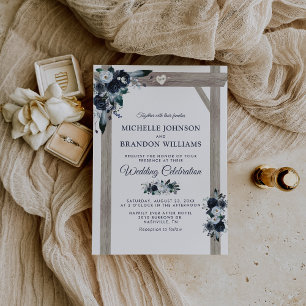 Invitation Mariage Floral Bleu Poussiéreux Arche Rustique