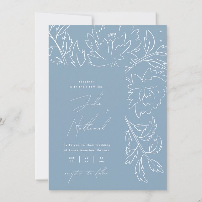 Invitation Mariage Floral Bleu Poussiéreux Boho (Devant)