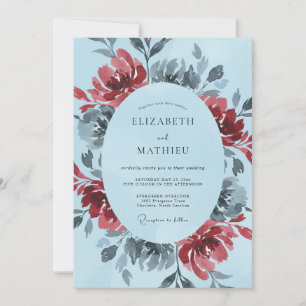 Invitation Mariage Floral Bleu Poussiéreux Coup de Pinceau