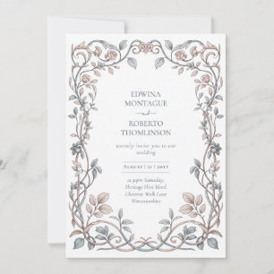 Invitation Mariage Floral Bleu Poussiéreux et Rose Pâle de St